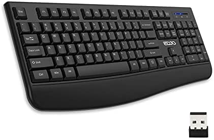 Wireless Keyboard, EDJO 2.4G Full-Sized Ergonomic Wireless Computer Keyboard with Wrist Rest for Windows, Mac OS Laptop/PC/Desktop/Notebook (Black)