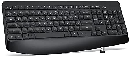 Wireless Keyboard- Ergonomic 2.4Hz Wireless Keyboard with Palm Rest Full-Sized Computer Keyboard for PC, Laptop, Windows XP/7/8/10-Black