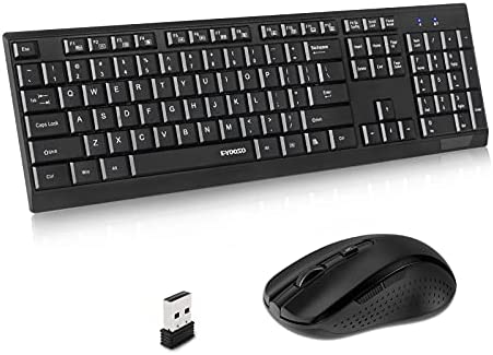 Wireless Keyboard Mouse Combo, 2.4G Full-Sized Silent Keyboard and 3 Level DPI Adjustable Wireless Mouse for Office, Home, Laptop, Computer (Black)
