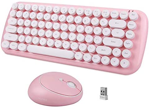 Wireless Keyboard Mouse Combo, 2.4GHz USB Small Silent Cute Wireless Pink Keyboard, Letton Office Computer Wireless Retro Keyboard and Cute Wireless Mouse with 3 DPI for Mac PC Desktop Laptop