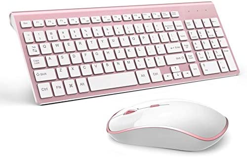 Wireless Keyboard Mouse, J JOYACCESS 2.4G Compact and Full Size Wireless Keyboard and Mouse Combo for PC, Laptop,Tablet,Computer Windows-Rose Gold