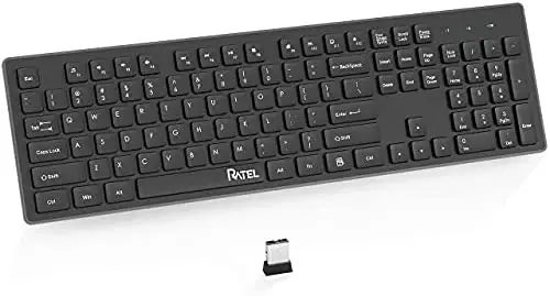 Wireless Keyboard, RATEL 2.4G Ergonomic Silent USB Keyboard with 104 Keys, Full Size Computer Keyboard for Laptop, Windows, PC, Desktop, and Smart TV (Black