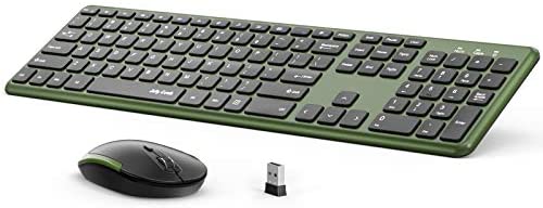 Wireless Keyboard and Mouse , 2.4GHz Full Size Wireless Keyboard and Mouse Ultra-Thin Keyboard Mouse for Computer, Laptop, PC, Desktop, Windows 7, 8, 10 (Black and Green)