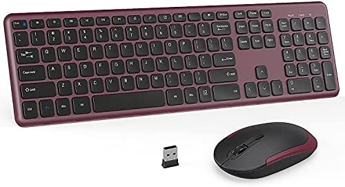 Wireless Keyboard and Mouse, 2.4GHz Ultra Thin Full Size Wireless Keyboard Mouse Combo Set with Number Pad for Computer, Laptop, PC, Desktop, Notebook, Windows 7, 8, 10 (Wine Red)