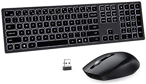 Wireless Keyboard and Mouse Backlit- with Illuminated Keyboard, seenda Rechargeable Full-Sized Keyboard and Mouse Combo for Windows Computer, Laptop, Desktop (Space Grey)