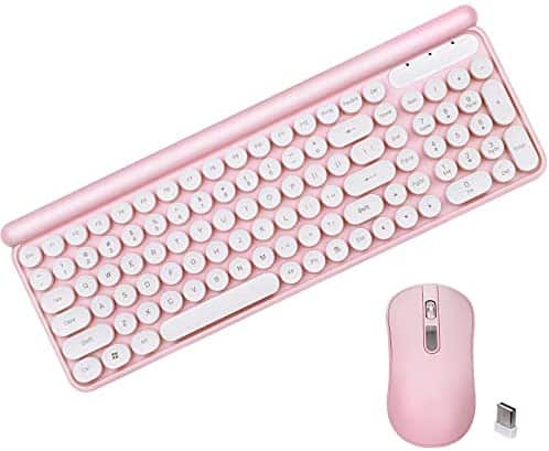 Wireless Keyboard and Mouse Combo, 2.4G Wireless Retro Circular Floating keycap, Suitable for PC, Windows, Laptop(Pink).