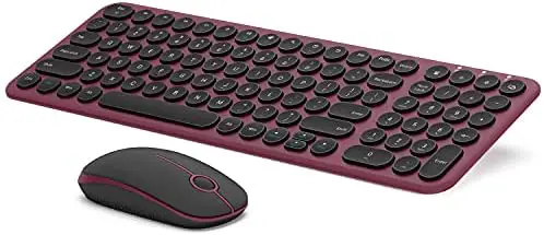Wireless Keyboard and Mouse Combo, 2.4GHz Compact Full Size Ergonomic Keyboard Mouse Set with Round Keys for Windows, Laptop, PC, Desktop, Computer, Notebook -Wine Red