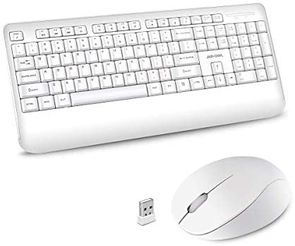 Wireless Keyboard and Mouse Combo, 2.4GHz Ergonomic Computer Keyboard and Wireless Mouse,USB Unifying Receiver,for PC Computer Laptop Windows,Quiet and Ergonomic,White