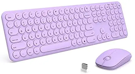 Wireless Keyboard and Mouse Combo, 2.4GHz Full-Size Wireless Keyboard Mouse with Numeric Keypad for Laptop, Computer, PC – Round Keycaps (Purple)