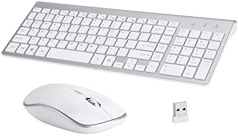 Wireless Keyboard and Mouse Combo, 2.4GHz Slim Compact Full Size Wireless Keyboard and Mouse for Computer,Desktop,PC,Notebook, Laptop,Windows,Mac (Silver)