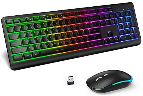 Wireless Keyboard and Mouse Combo Backlit , seenda Rechargeable Full-Size Illuminated Wireless Keyboard and Mouse Set, 2.4Ghz Silent Keyboard and Mouse for Computer, Laptops, Windows, Gaming, Black