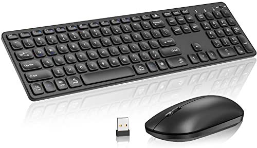Wireless Keyboard and Mouse Combo, CHESONA 2.4GHz Silent Slim Compact Full Size Low Profile Keyboard and Mouse Set with Numeric Keypad for Windows, Laptop, Notebook, PC, Desktop, Computer, Black