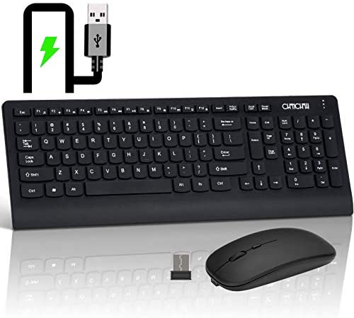 Wireless Keyboard and Mouse Combo, CHONCHOW 2.4GHz USB Ergonomic Full Size Rechargeable Wireless Keyboard with Numeric Keyboard for Computer PC Laptop Desktop Windows Mac Notebook