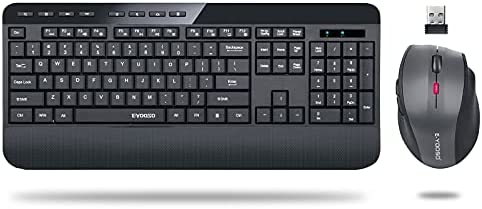 Wireless Keyboard and Mouse Combo, E-YOOSO 2.4G Full-Sized Ergonomic Keyboard Mouse Combo with Wrist Rest, 3 DPI Adjustable Wireless Optical Mice with USB Nano Receiver, for Laptop/Windows/Mac OS/PC