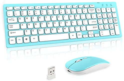Wireless Keyboard and Mouse Combo, EDJO Rechargeable 2.4GHz Ultra-Thin Computer Keyboard and Optical Mouse for Desktop/PC/Laptop/Notebook (Blue)