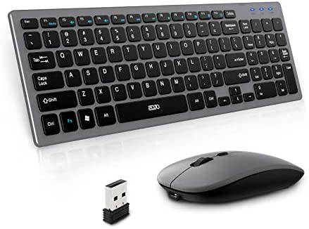 Wireless Keyboard and Mouse Combo, EDJO Rechargeable 2.4GHz Ultra-Thin Silent Computer Keyboard and Optical Mouse for Desktop/PC/Laptop/Notebook