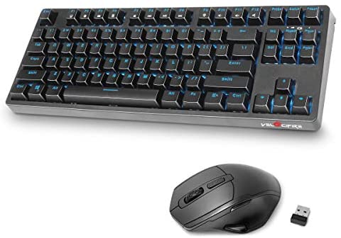 Wireless Keyboard and Mouse Combo Gaming, Velocifire KM01 87 Key Red Switch Wireless Mechanical Gaming Keyboard, Large Capacity Rechargeable Battery Design, Ice Blue Backlit, and Wireless Mouse Combo