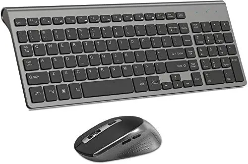 Wireless Keyboard and Mouse Combo, J JOYACCESS Cordless Wireless Mouse and Keyboard Set, 2.4G Ergonomic Computer Keyboard Mouse for PC,Windows, Computer, Laptop, Desktop, Chromebook,Mac-Grey