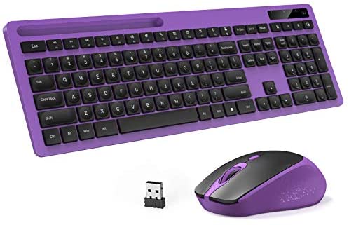 Wireless Keyboard and Mouse Combo – Keyboard with Phone Holder, seenda 2.4GHz Silent USB Wireless Keyboard Mouse Combo, Full-Size Keyboard and Mouse for Computer, Desktop and Laptop (Purple)