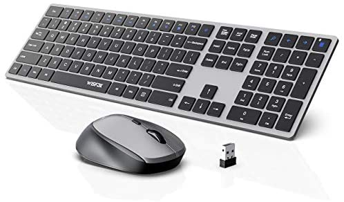 Wireless Keyboard and Mouse Combo, WisFox 2.4G Full-Size Slim Thin Wireless Keyboard Mouse for Windows, Computer, Desktop, PC, Laptop Mac (Silver and Gray)