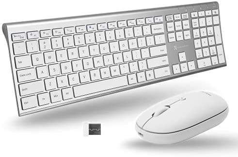 Wireless Keyboard and Mouse Combo, X9 Performance Rechargeable Wireless Mouse and Keyboard Combo – Slim 2.4G Wireless Keyboard Mouse Combo for Laptop and Desktop with Aluminum Finish and Quiet Click
