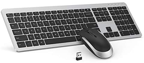 Wireless Keyboard and Mouse Combo – seenda Full Size Slim Thin Wireless Keyboard Mouse with On/Off Switch on Both Keyboard and Mouse – (Black and Silver)