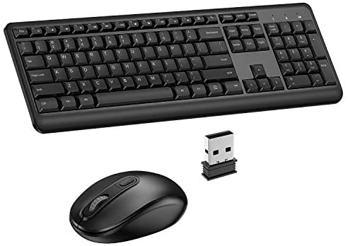 Wireless Keyboard and Mouse Combo,2.4GHz Full Size Keyboard and Mouse Combo 3 Level DPI Adjustable Wireless Mouse Combo with USB Receiver for Computer, Desktop, PC, Notebook, Laptop Black
