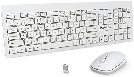 Wireless Keyboard and Mouse Combo,PC Mouse with 2.4Ghz USB Receiver Stored Inside/Battery,Silent Energy Saving Ergonomic Cordless US Keyboard and Mouse for Computers/Mac OS/Smart TV, White