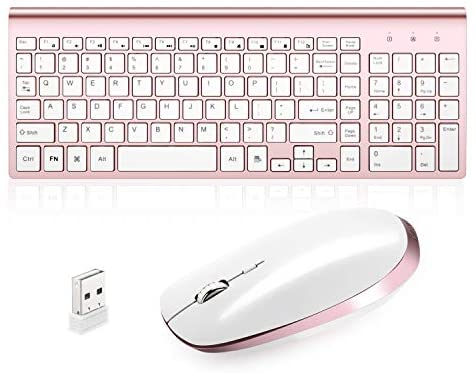 Wireless Keyboard and Mouse Combos USB Ergonomics Thin Compatible with Windows Computers, notebooks, Desktop Computers, Quiet Energy-Saving (Rose Gold)