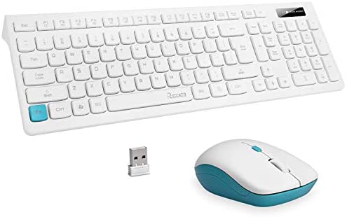 Wireless Keyboard and Mouse Combo,【Full Size Chiclet Keyboard,Long Battery Life】 RECCAZR Ultra Thin 2.4G Cordless Optical Wireless Mouse and Keyboard Set with Nano USB Receiver (White)