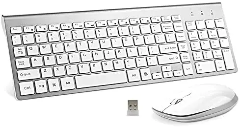 Wireless Keyboard and Mouse – FENIFOX USB Slim 2.4G Wireless Keyboard Mouse Combo Full-Size Ergonomic Compact with Number Pad for Laptop PC Computer Windows mac- Silver White
