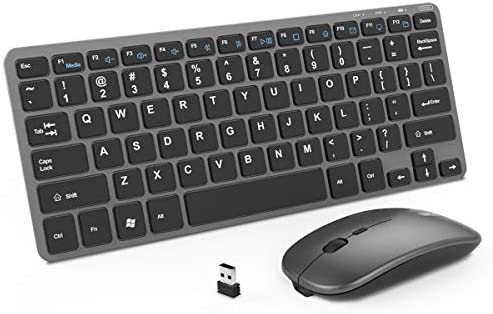 Wireless Keyboard and Mouse, Inphic 60% Size Wireless Mouse and Keyboard Combo, 2.4GHz Ultra Thin Silent Rechargeable Wireless Keyboard Mouse Combo for PC Desktop Windows Computer Laptop (Gray)