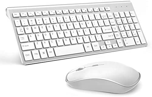Wireless Keyboard and Mouse, J JOYACCESS USB Slim Wireless Keyboard Mouse with Numeric Keypad Compatible with iMac Mac PC Laptop Tablet Computer Windows (Silver White)