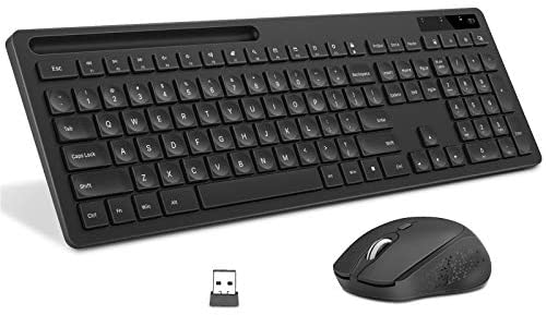 Wireless Keyboard and Mouse – Keyboard with Phone Holder, seenda 2.4GHz Silent USB Wireless Keyboard Mouse Combo, Full-Size Keyboard and Mouse for Computer, Desktop and Laptop (Black)