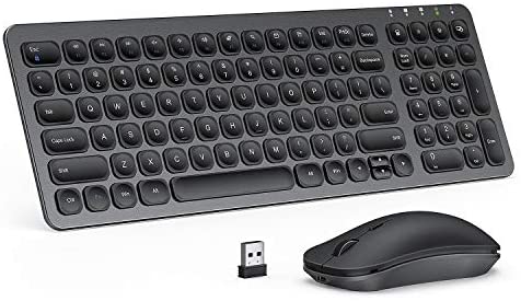 Wireless Keyboard and Mouse – Rechargeable Quiet Keyboard Mouse Set with Built-in Lithium Battery Low Profile Metal Keyboard with Numeric Keypad for Windows Devices – Black & Grey