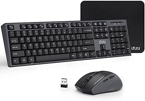 Wireless Keyboard and Mouse, UHURU Full-Size Wireless Mouse and Keyboard Combo with Mouse Pad, 2.4GHz USB Wireless Keyboard for Laptop, Computer, PC, Tablet, Desktop, Mac, Windows XP/7/8/10