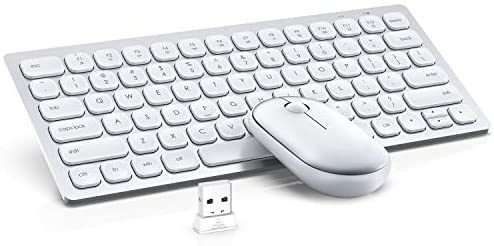 Wireless Keyboard and Mouse, WisFox 2.4GHz Compact Keyboard Mouse Combo, Small Quiet USB Laptop Keyboard Portable Mini Wireless Keyboard for Computer Window PC Notebook (Silver White)