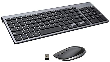 Wireless Keyboard and Mouse,FENIFOX Full-Size USB Dual System Switching Double Ergonomic Whisper-Quiet Compatible with PC Desktop Computer macOS Windows -Silver White (Grey Black)