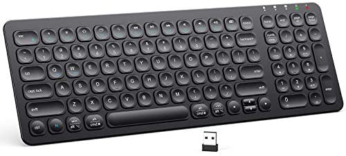 Wireless Keyboard, iClever GKA2-01B Rechargeable 2.4G Full Size Slim Silent Computer Keyboard, Ergonomic Wireless Keyboard with Number Pad for Mac, Windows7/8/10, PC, Laptop, Desktop, iMac, Black