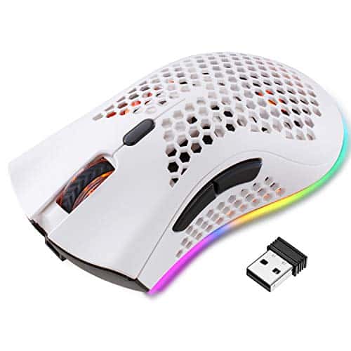 Wireless Lightweight Gaming Mouse, RGB Backlit Honeycomb Shell Mice with 2.4 GHz Transmission Technology, Adjustable DPI, USB Receiver, 7 Button, Ergonomic Optical Sensor Mouse for PC Mac Gamer