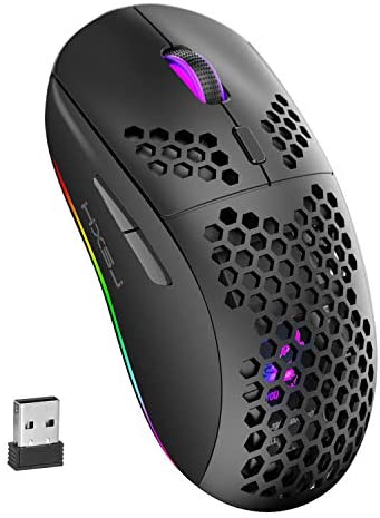 Wireless Lightweight Gaming Mouse,Ultralight Honeycomb Shell Mouse with 2.4G Wireless Rechargeable,RGB Backlit,7 Buttons,Adjustable 3200DPI,USB Receiver,Ergonomic Mice for PC Gamers,Xbox,PS4(Black)