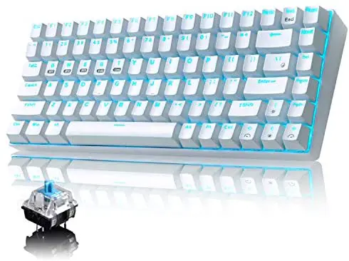 Wireless Mechanical Gaming Keyboard Blue Backlit Bluetooth 5.0/Wireless 2.4G/Wired Keyboard with Rechargeable 3000mAh Battery Blue Switches Type-C USB Receiver for Windows Gaming PC (84 Keys,White)