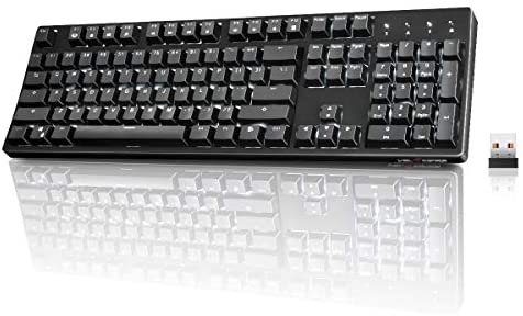 Wireless Mechanical Keyboard Ergonomic, Velocifire VM02WS 104-key Full Size with Brown Switches White Backlit & High Battery Lasting for Copywriters, Typists, Programmer(Black)