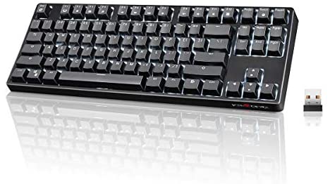 Wireless Mechanical Keyboard, VELOCIFIRE TKL02WS 87 Key Tenkeyless Ergonomic with Brown Switches, and White LED Backlit for Copywriters, Typists, and Programmers