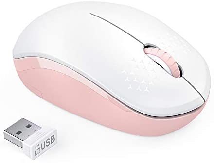 Wireless Mouse, 2.4G Noiseless Mouse with USB Receiver – seenda Portable Computer Mice for PC, Tablet, Laptop, Notebook – Pink & White
