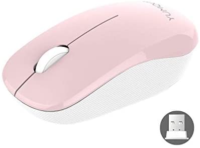 Wireless Mouse, 2.4G Optical Silent Wireless Computer Mouse with USB Nano Receiver, YUMQUA Portable Kids Cordless Mouse for Laptop Chromebook PC Desktop Notebook, Pink&White