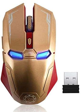Wireless Mouse 2.4G Portable Mobile Optical Iron Man Mouse with USB Nano Receiver, 3 Adjustable DPI Levels, 6 Buttons for Notebook, PC, Laptop, Computer, MacBook – Gold