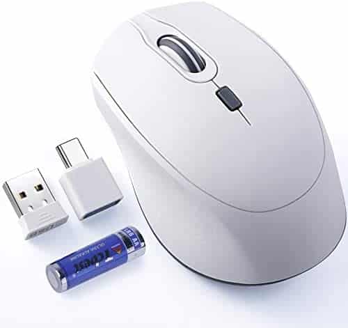Wireless Mouse Noiseless, TopMate 2.4G Silent Optical Wireless Mice, 3 DPI Adjustable Ergonomic Cordless Mouse with USB C Adapter and 1 AA Battery, for PC/Laptop/Desktop/Computer/Windows/Mac – White
