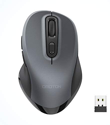 Wireless Mouse, OMOTON 2.4G Wireless Ergonomic Mouse with 4 Adjustable DPI, 6 Buttons and USB Receiver for Desktop, Laptop, Notebook, PC, Grey (Grey)