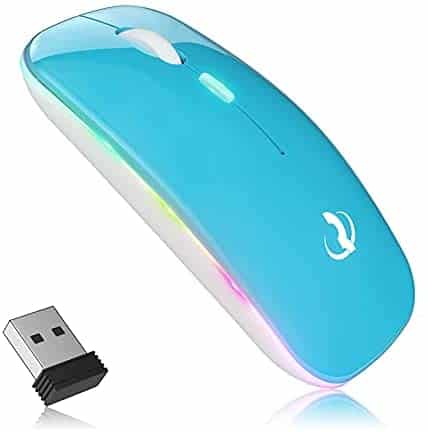 Wireless Mouse, RIIKUNTEK Rechargeable LED Slim Computer Mice with 3 Adjustable DPI, Silent Click, USB Receiver, 2.4G Portable Ergonomic RGB Mobile Optical Office Mouse for Laptop PC Desktop Blue